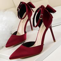 Femmes été 8 cm 10 cm talons hauts sandales élégantes dame soie mariage talons bas papillon noeud sandales vin rouge Bigtree chaussures