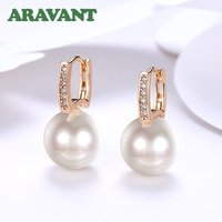 ARAVANT 925 Silver 18K Gold 12mm Pearl Drop Earrings For Women Wedding Fashion Jewelry
