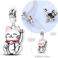 Original 925 Sterling Silver Charms Bead Openable Lucky Cat Pendant Fit Original Bracelet Necklace For Women DIY Jewelry Gift