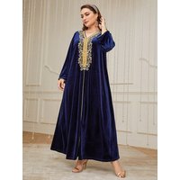 TOLEEN Women's Plus Size Contrast Lace Tape Velvet Dress 2024 New Autumn Winter Luxury Elegant Abaya Arabian Muslim Maxi Dresses