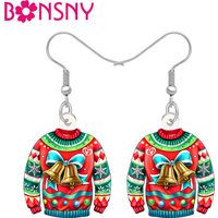 BONSNY Acrylic Ugly Christmas Sweater Earrings Colorful Clothes Dangle Winter Holiday Jewelry Xmas Gifts For Women Mom Charms