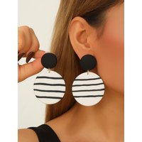 Boho Dangle Polymer Clay Earrings Lightweight Women's Black White Stripe round Confetti Donut Square Rainbow Wave Yellow