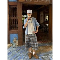 American Style Plaid Men's Shorts Summer Lazy Style Half Elastic Waist Wide Leg Pants Knee Length 2026 Trend