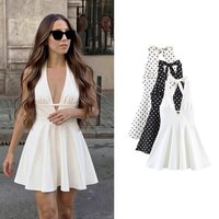 Women's Mini Dress Fashion Sexy Polka Dot Halter Neck Dress Summer Female High Waist Short Dress Lady Chic Party Evening Dress