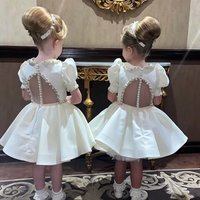 Customized Flower Girl Dress For Wedding Glitter Pearls Short Sleeve High Waist Knee Length Kids Birthday First Communion Gown image 4
