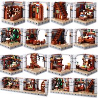 MOC Medieval Construct Accessories Building Blocks Street View House Furniture Bookstore Desk Kitchen Map Bricks Friend Toy Gift