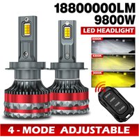 9800W H4 H7 LED Headlights Canbus H1 H11 9005 HB3 9006 HB4 6000K 4300K 3000K Three Color Remote Control Car LED Bulb Strobe Lamp