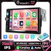Podofo 7-calowy 1 Din Radio Samochodowe MP5 Odtwarzacz Multimedialny Bezprzewodowy Carplay Android Auto Mirror Link HD 1024*600 Ekran Dotykowy BT Radio FM USB AUX Klonowanie Ekranu Uniwersalne Radio