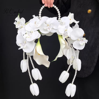 PEORCHID Pearl Orchid Hoop Wedding Bouquet Calla Lilies For Brides Bridesmaids Bouquets Faux Flowers Ramo Novia Boda