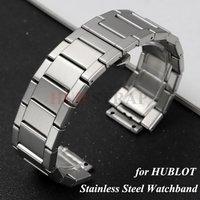 Solid Stainless Steel Watch Band Silver Strap 27mm Business Bracelet for Men Women Compatible for HUBLOT Belt Watch Accessories