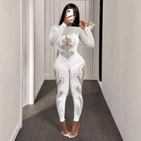 2026 Spring Autumn Woman Jumpsuits Playsuits Sexy Clothing Clubwear Long Sleeve Hollow Out Mesh See Through Fitness Jumpsuit