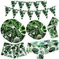 Hawaii Leaf Tableware Set Summer Party Disposable Paper Plate Cup Tissue Utensils Birthday Celebration Baby Baptism Decoration