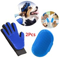 2Pcs Pet Grooming Kit for Dog Cat Rabbit Fur Grooming Brush Bath Cleaning Glove De-Shedding Pet Hair And Shower Brush