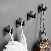 4pcs Bathroom Black Robe Coat Hanger Hook Strong Adhesive Wall Clothes Towel Hanging Hook Sticker Shower Robe Organizer Hook