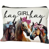 A "Girl's Meadow" Vintage Horse Print Makeup Bag- multifunctional zipper pouch, jewelry storage bag, perfect travel zipper small