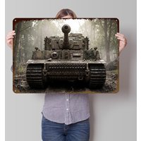 Tiger Tank in Forest Printed Poster Customized Wall Art Retro Vintage Metal Tin Signs for Decoration Home Decorations Decor Room