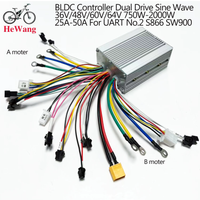 AliExpress NONE 350W-2000W BLDC Controller Dual Drive Sine Wave Ebike Controller 25A*2 36V/48V/52V For SW900, S866, TF-100 E-Scooter Repair
