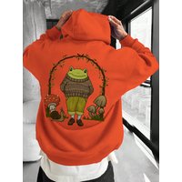 Vintage Frog Mushroom Printing Hoodies Men Autumn Fleece Retro Sweatshirt Loose Casual Clothing Unisex Fashion Sportswear