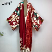 WINYI Africa Kimonos Women Retro printing Bikini Cover-ups Elegant Long Sleeve Cardigan Loose beach Sexy Covers party kaftan