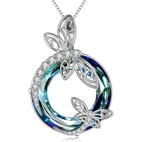 Huitan Romantic Dragonfly Pendant Necklace for Women Blue Circle Stone Fancy Anniversary Gift Luxury Trendy Female Party Jewelry