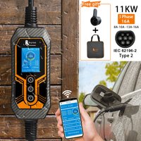 Przenośna ładowarka EV Feyree Typ 2 11kW 16A 3-fazowa z Wi-Fi, aplikacją i Bluetooth, kabel do ładowania EVSE 5m, wtyczka CEE do samochodów elektrycznych