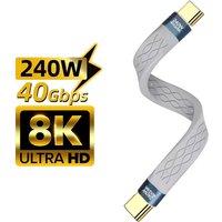 USB-C to USB-C 240W Short Cable Fast Charging Type-C Cord 40Gbps Data Transfer 8K Flat Slim FPC Data Charge Extension Cable