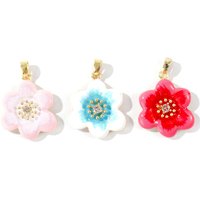 2PCs Enamel Flower Charm Clear Cubic Zirconia Brass 18K Gold Plated Pendants For DIY Necklace Jewelry Making Findings 28mmx20mm