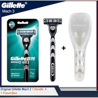 Original Gillette Mach 3 Men's Manual Shaver Shaving Safety Razor Face Beard Hair Removal with Replacement Blades Travel Box