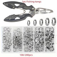 100/200 high-strength stainless steel split rings, bait connectors with fishing pliers