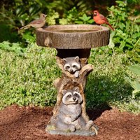 Resin Raccoon Bird Bath, Polyresin, Antique Garden Bird Bath, Home Garden Yard, Animal Sculptures Ornaments