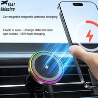 Fast Charging Magnetic Wireless Car Charger, RGB Touch Control Air Vent Phone Holder Mount for iPhone 17 16 15 14 Pro Max Mount