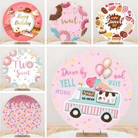 Macaron Donut Ice Cream Candy Cake Round Backdrop Custom Kid Birthday Party Circle Cover Decor Baby Shower Photograph Background
