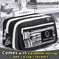 1 expandable partitioned pencil case with large capacity, portable study supplies storage bag, transparent makeup bag, storage b