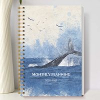 1Pc 2026-2027 Academic Monthly Planner, 24 Month Spiral Calendar Book with Notes, Ocean Whale Cover, 8.15"X5.71"