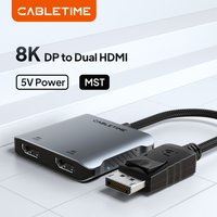 CABLETIME 2 IN 1 DP to MST Dual 8K 4K 60Hz HDMI HUB Hub Converter DP Male To Dual HDMI Female Adapter for Tablet laptop PC TV
