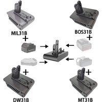 Convert To for Dyson Type B Series Vacuum Cleaner MT31B DW31B MIL31B BOS31B Adapter for Makita/DW/Milwaukee/Bosch 18/20V Battery