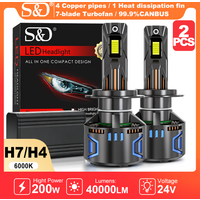 S&D H4 H7 Canbus LED Headlight Bulb H11 200W 40000LM Car Headlamp 9005 9006 9012 6000K Fog Light with 4 Copper Tube Turbo Fans