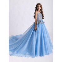 Snvdzo Crystal Beaded Peplum Bodice Pageant Dress Waist Bow Flower Girl Dress For Wedding Birthday Party Pageant Formal Festival