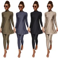 2pcs/set Solid Color Islamic Muslim Swimsuit Burkini for Women Ladies Swimming Set