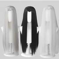 Long Straight Black Wig Synthetic High Temperature Resistant For Women White Wig Halloween Carnival Costume Cos-play Hair