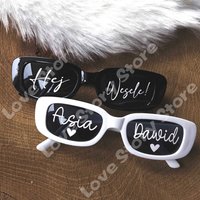 Personalized Wedding Sunglasses with Initials Vinyl Labels for Bridal Party Favors 80's Vintage Bridesmaid Sunglasses Name Decor