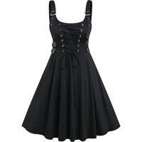 Plus Size Gothic Lace Up Buckles Sleeveless Backless Party Dresses 2026 Women Black High Waist Knee-Length Dress Vestido