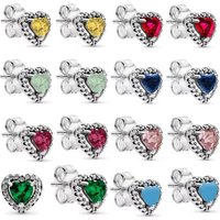 Hot Sale Heart-Shaped zirconia Earrings 925 Original Women 925 Silver Hot Sale Earrings Fine Jewelry Gift New in 8 Colors