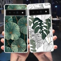 Phone Case For Google Pixel 10 9 8 7 6 9A 8A 7A 6A 5 4 5A 4A 3A Pro XL Soft Clear TPU Transparent Cover Leaves Monstera Green