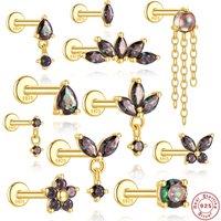 AIDE 1piece New Design Gleaming Rainbow Quartz Stone 925 Sterling Silver Stud Earring Shiny Gemstone Piercing Jewelry Pendientes