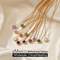 eManco 12 Birthstone Necklace Stainless Steel Necklace Women Designer Luxury Jewelry Gold Color Bride Statement