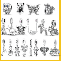 Original 925 Sterling Silver Charms Beads Owl Butterfly Snake Bear Pendants For Women Girls Bracelet Necklace Making Gifts