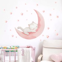Cartoon Pink Moon Cute Cat Sleep Wall Stickers Baby Room Star Home Decor Accessories Living Room Bedroom Decoration Kids Gifts