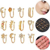 4/9/12/21pcs Fake Nose Rings Set Steel Non-Pierced Nose Clip Ring Faux Body Jewelry Piercing Lot Helix Tragus Ear Clip Cuff Bulk