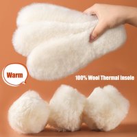 4/2Pcs Natural Sheepskin Wool Insoles for Shoes Men Winter Feet Warm Thicken Fluffy Fleece Insoles Women Snow Boots Shoe Pad